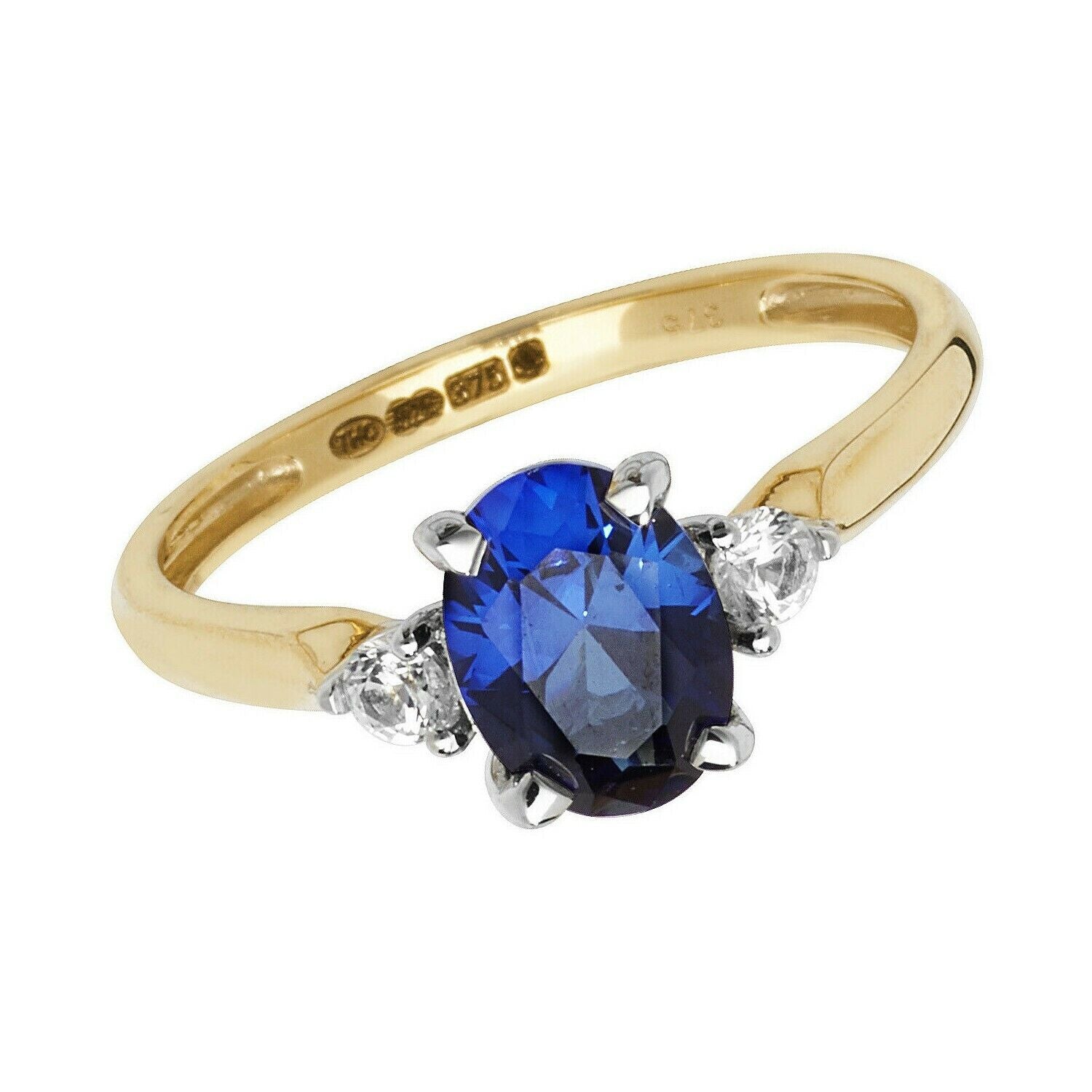 Yellow Gold Sapphire Ring Solitaire Oval White Sapphire Engagement Hallmarked