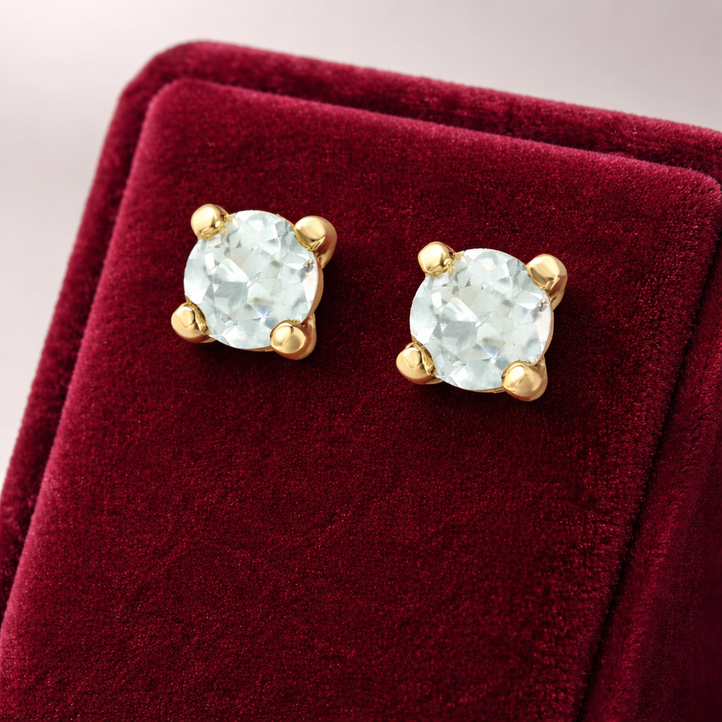 9ct Yellow Gold Sky Blue Topaz Round Solitaire Stud Earrings Hallmarked