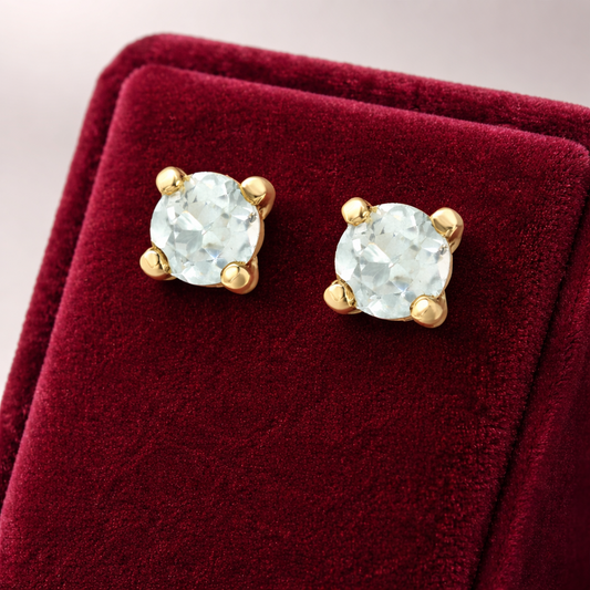 9ct Yellow Gold Sky Blue Topaz Round Solitaire Stud Earrings Hallmarked