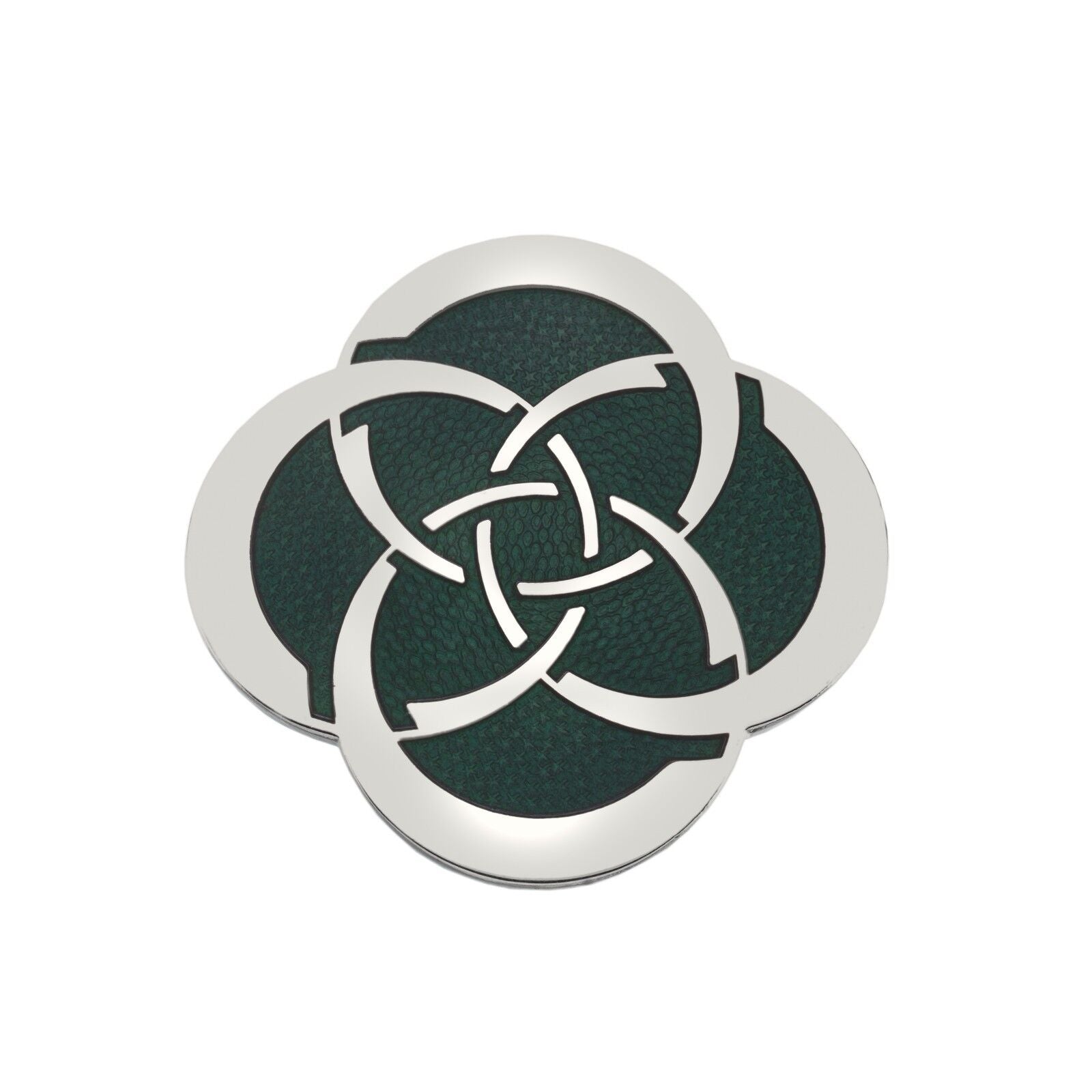 Celtic Slim Knot Brooch Silver Plated Green Brand New Gift Packaging