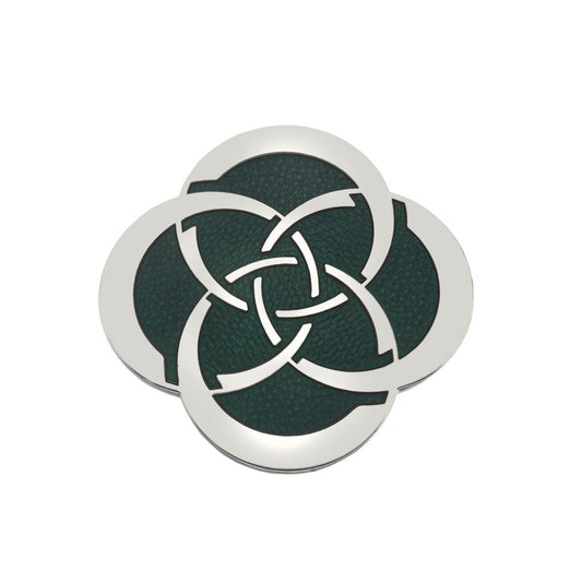 Celtic Slim Knot Brooch Silver Plated Green Brand New Gift Packaging