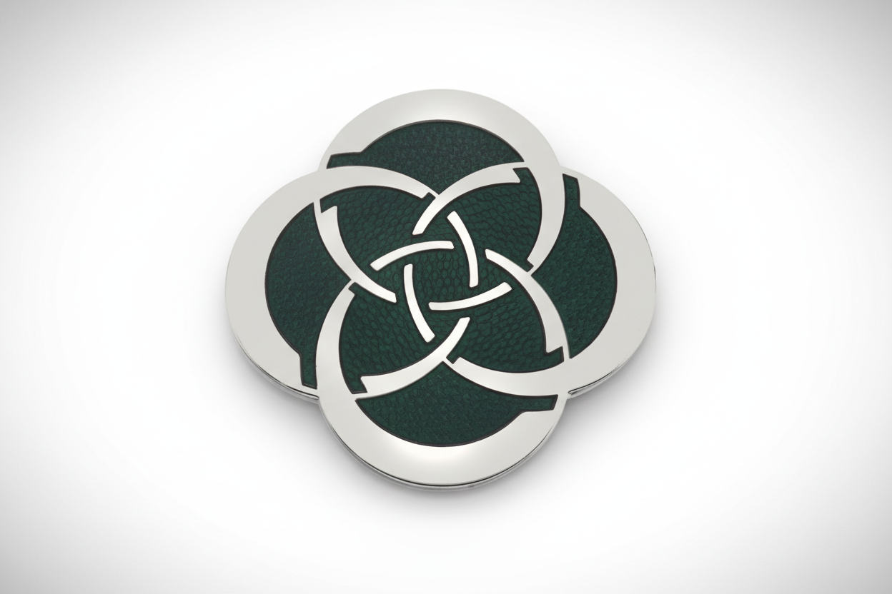 Celtic Slim Knot Brooch Silver Plated Green Brand New Gift Packaging