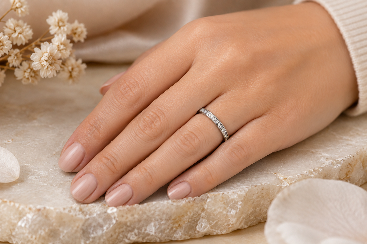 Elegant Diamond Full Eternity Band in Sterling Silver Channel-Set