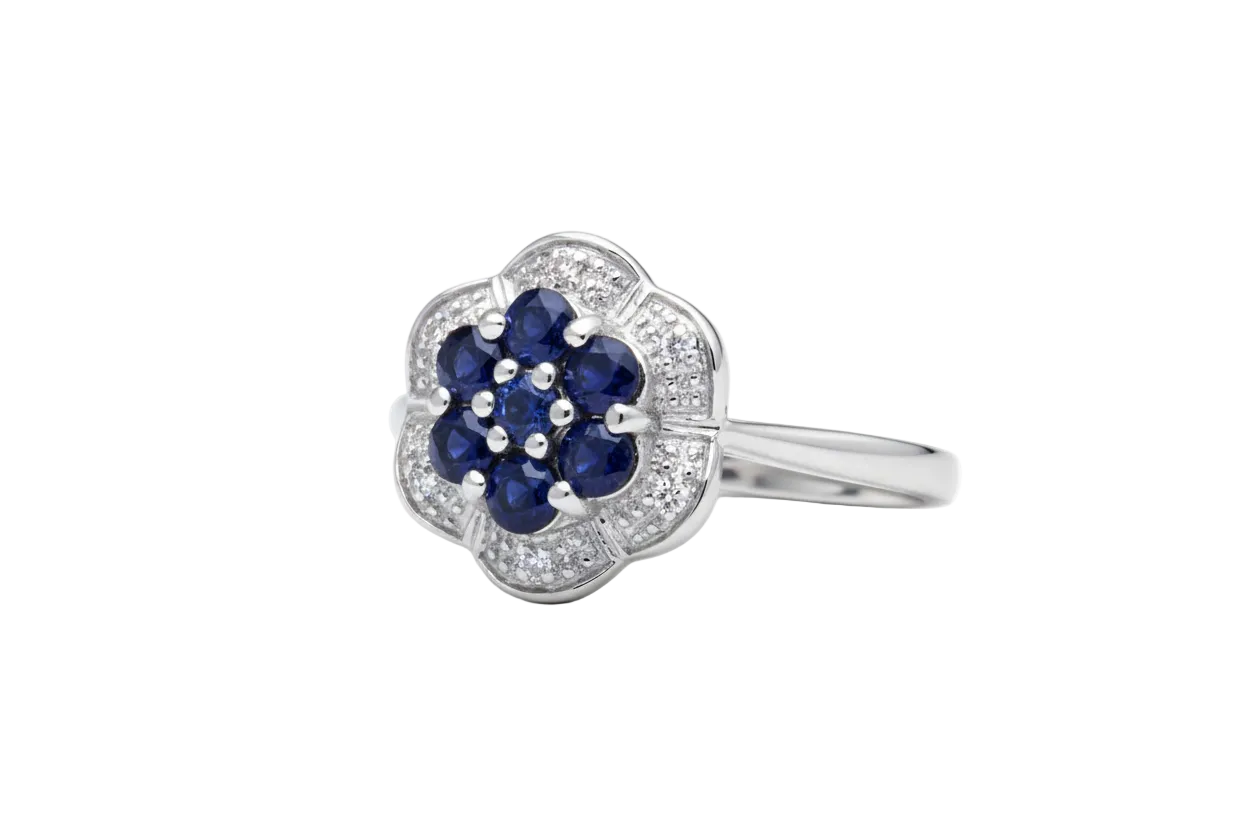 Sapphire and Diamond Ring Sterling Silver platinum Plated