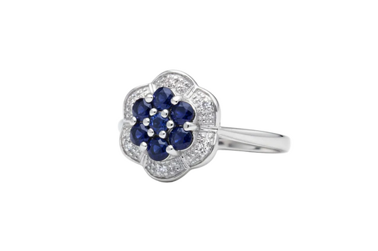 Sapphire and Diamond Ring Sterling Silver platinum Plated