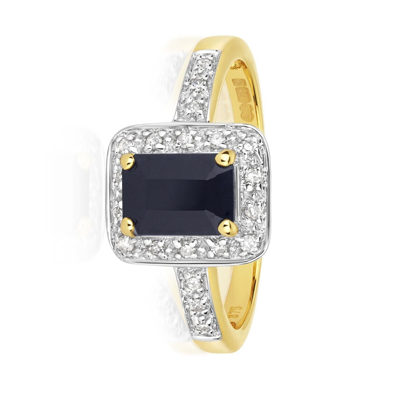 Real Sapphire and Diamond Ring Solid Yellow Gold Emerald Cut Engagement Size J-Q