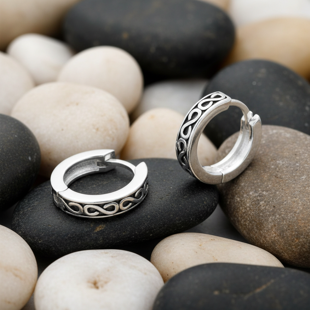 Men's Oxidised Infinity Huggie Earring Single Earring 925 Hallmark