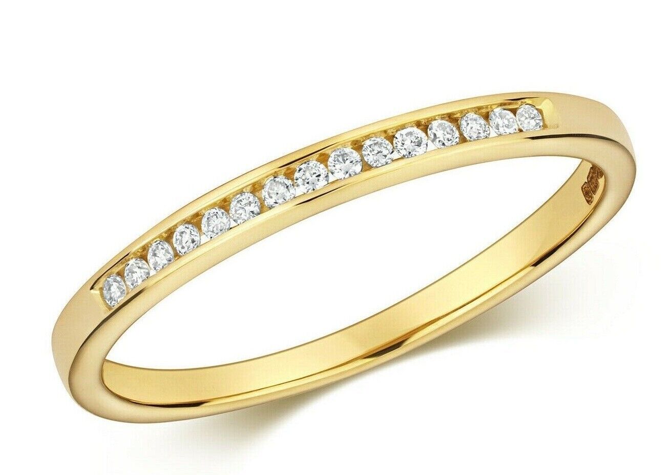 Real Diamond Eternity Ring Solid Yellow Gold Slim Anniversary Band Channel Set
