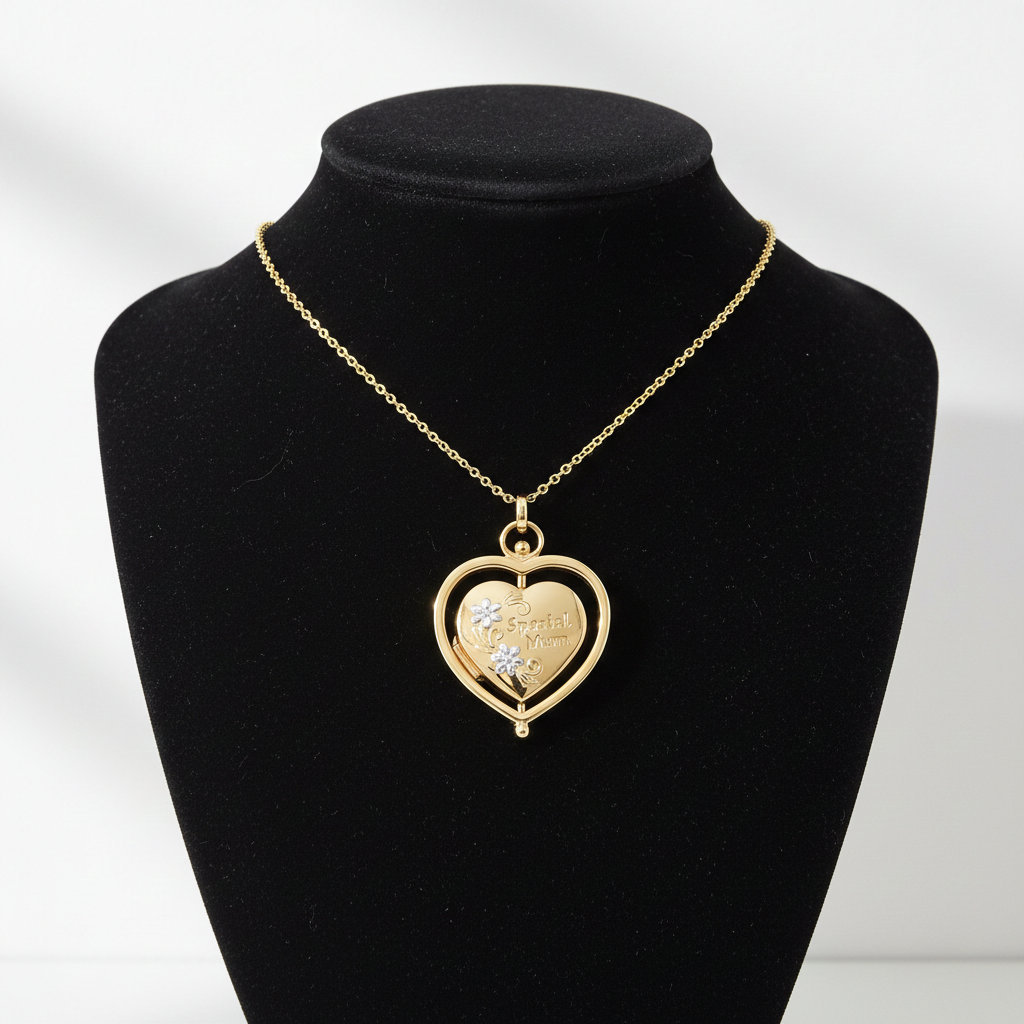 18ct Gold Mum Locket Spinning Heart on Solid 925 Sterling Silver 18" Chain