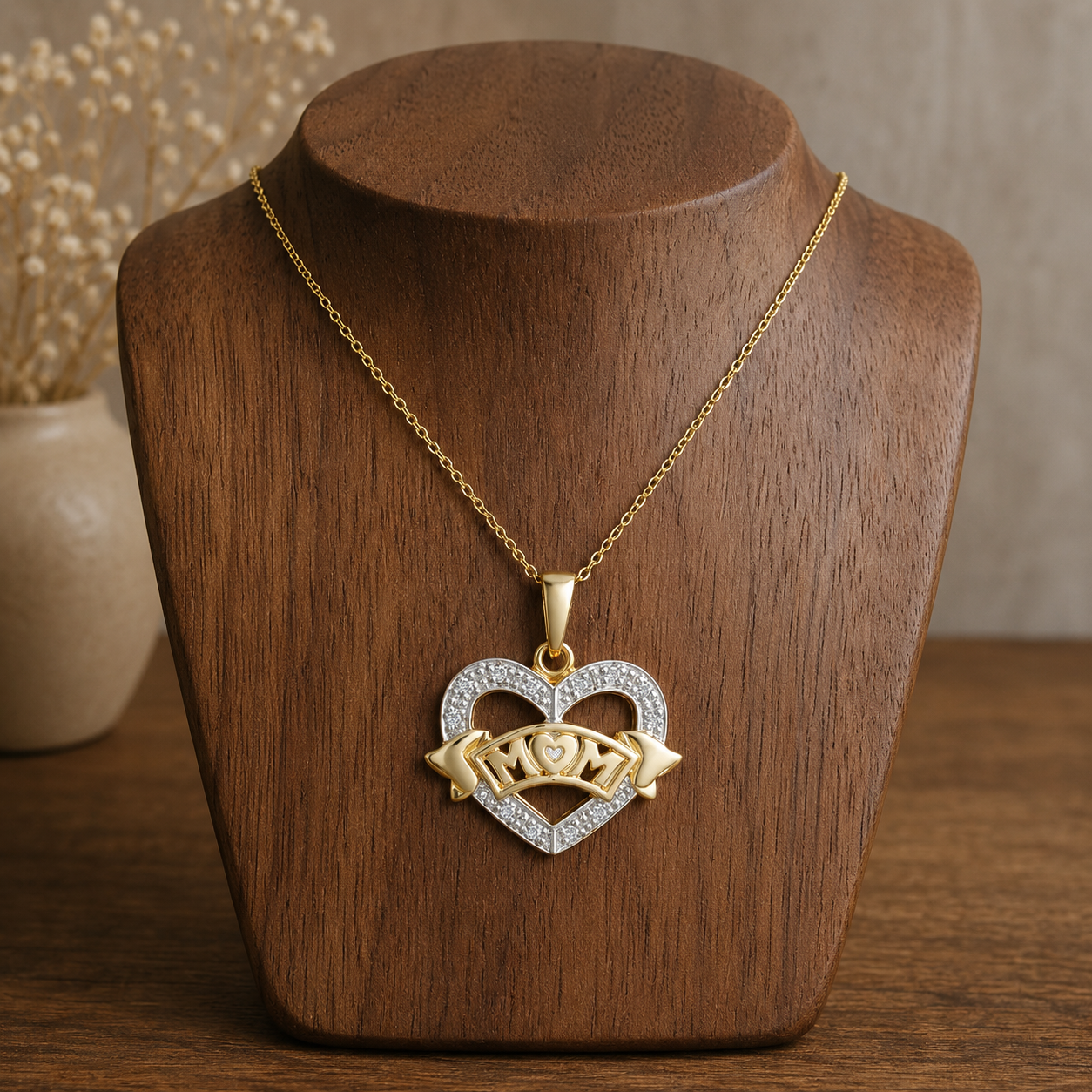 Natural Diamond MUM Heart Pendant 9ct Gold 18" Chain Hallmark British Made