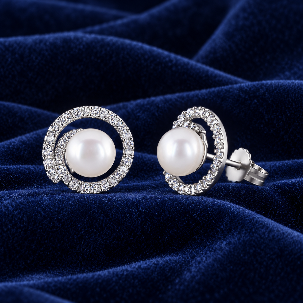 Freshwater Pearl Stud Earrings 9ct White Gold Real Mined Diamonds 12mm Wide