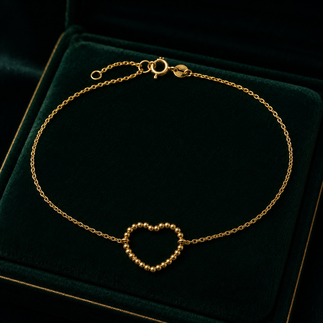 Beaded Open Heart Chain Bracelet 9ct Yellow Gold 375 Hallmark 17.5 - 19cm