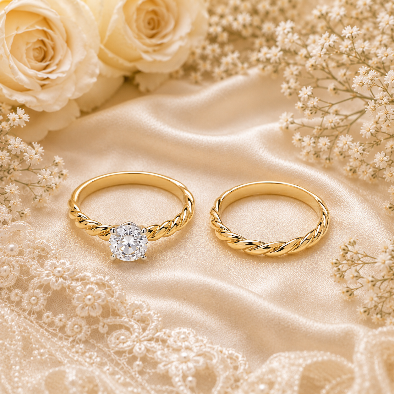 Elegant Twist Solitaire Bridal Set 18ct Yellow Gold on Solid Sterling Silver