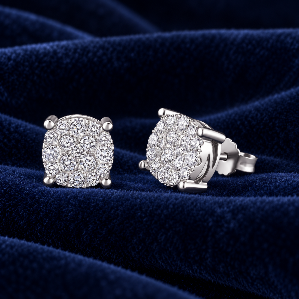 1 Carat Diamond Cluster Earrings 18ct White Gold 9mm Width Real Mined Diamonds