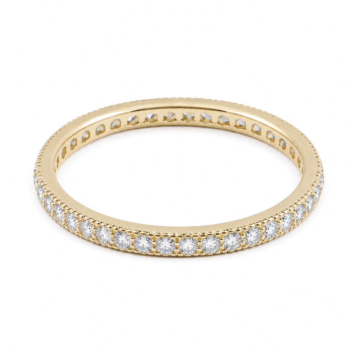 18ct Gold Full Eternity 3mm Band Ring on Solid Sterling Silver 925 Hallmark