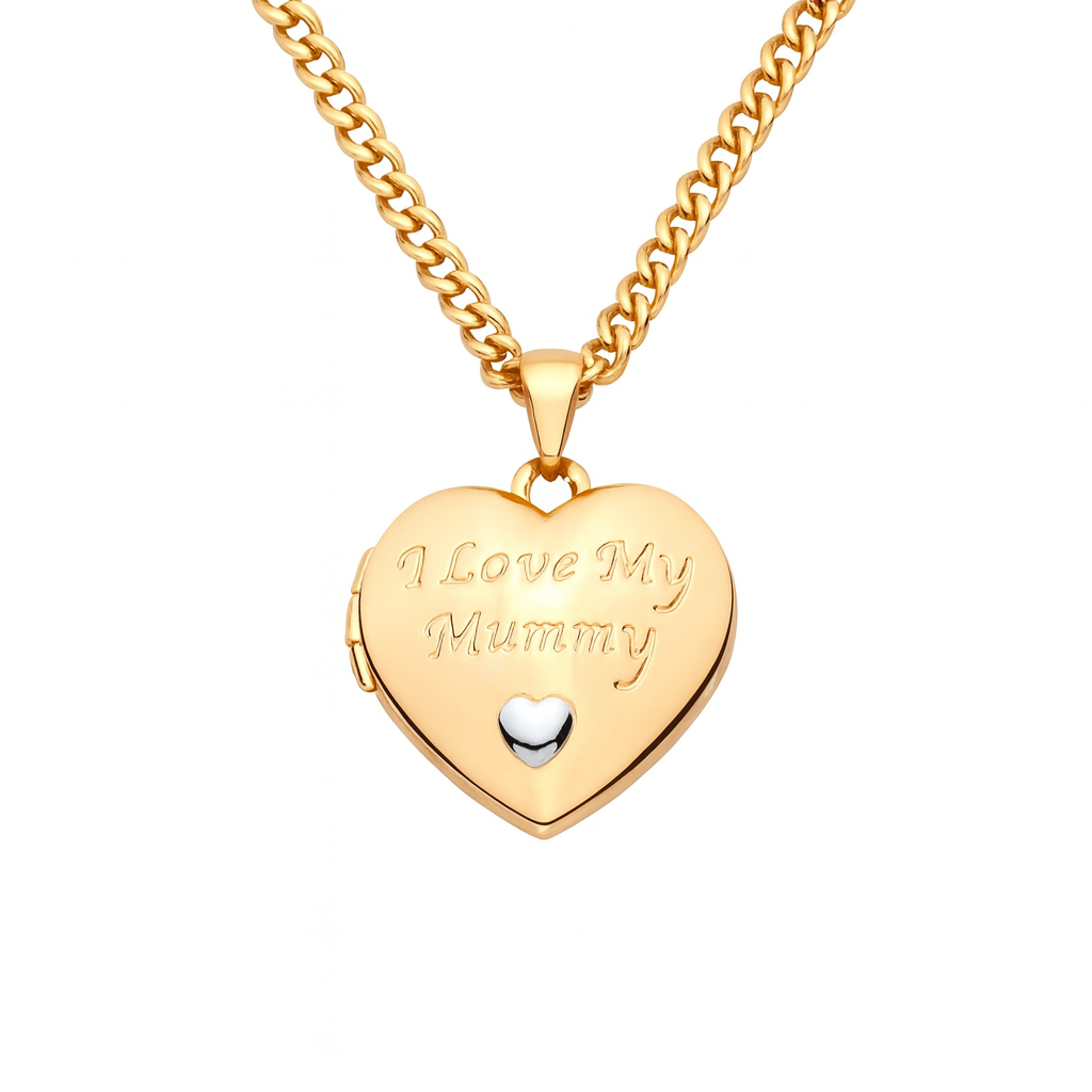 MUMMY Heart Locket 18ct Gold on Solid Sterling Silver 18" Chain