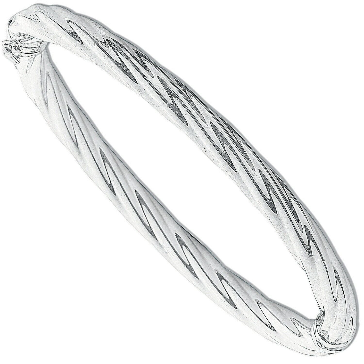 Sterling Silver  Ladies Hinged Twist Oval Bangle 