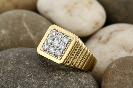 9ct yellow Gold Gents Square Signet Ring Gemstone Hallmarked