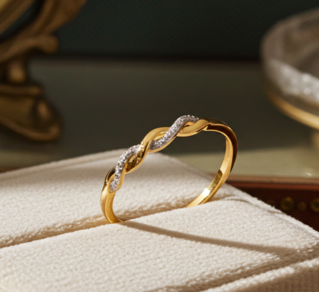 Natural Diamond Twist Eternity Ring 18ct Gold on Solid Sterling Silver 925