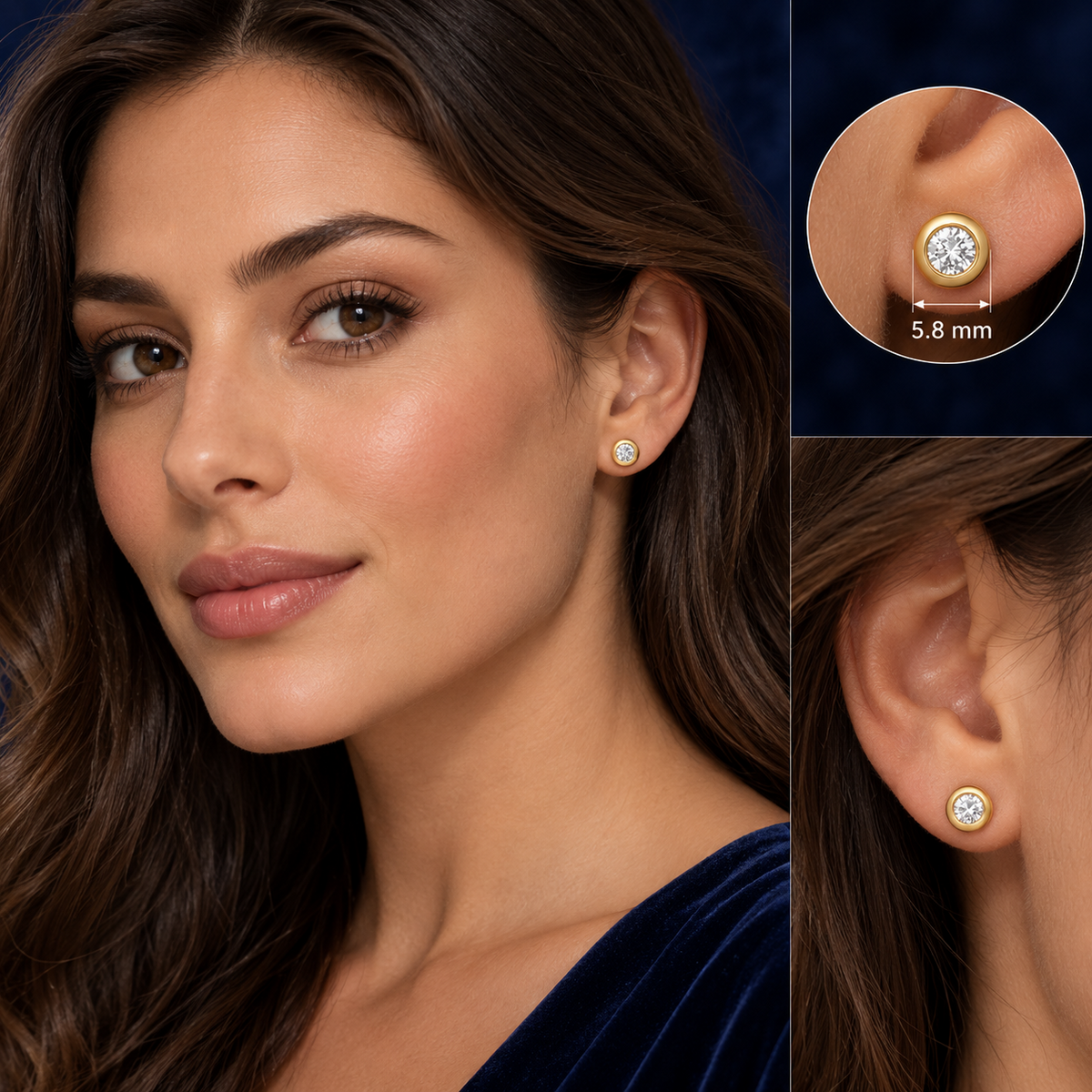 Diamond Bezel Set Solitaire Earrings 9ct Yellow Gold 0.30ctw Real Mined Diamonds
