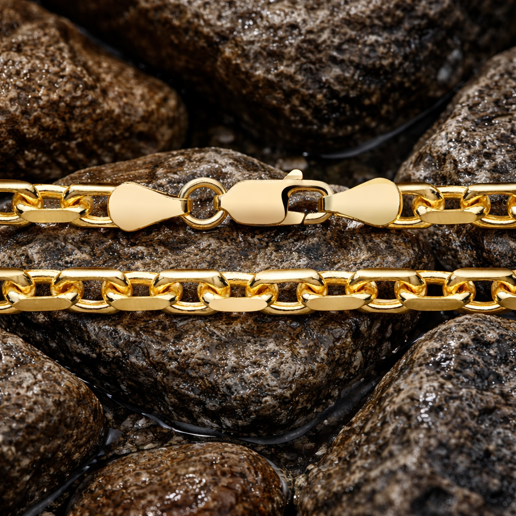 18ct Gold Oval Belcher Chain on Solid Silver 20" 28 Grams Hallmark 4.5mm Wide