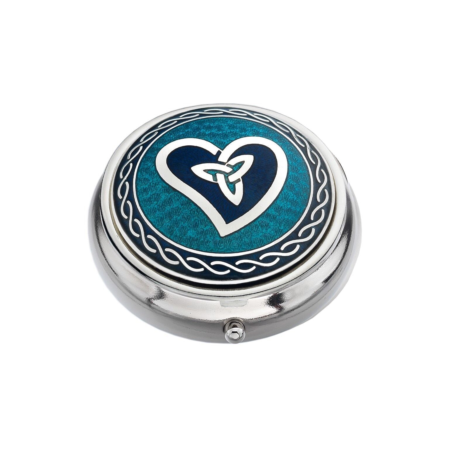 Pillbox Silver Plated Celtic Heart Turquoise Brand New and Boxed