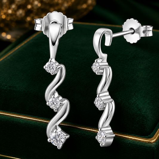 9K White Gold Diamond Twist Drop Dangle Earrings Round Cut Stud Earrings