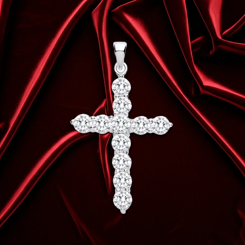 Sterling Silver Zircon Cross Pendant  925 Hallmark 38mm