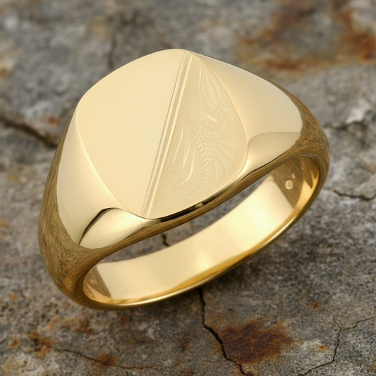 Yellow Gold Cushion Signet Ring Very Heavy Weight Men's Hallmarked British Made