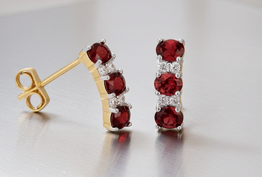 18ct Gold Ruby Drop Stud Earrings on Solid Sterling Silver 925 Hallmark