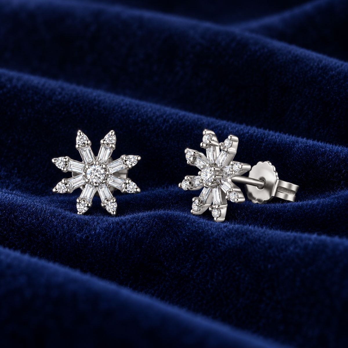 Real Diamond Snowflake Earrings 9ct White Gold 10mm Diameter 0.35ctw Diamonds