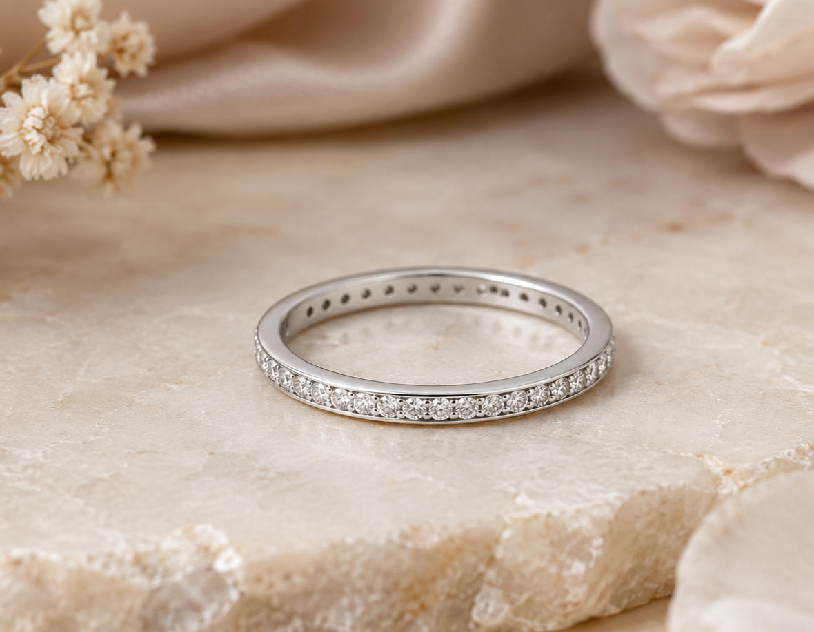 Elegant Diamond Full Eternity Band in Sterling Silver Channel-Set