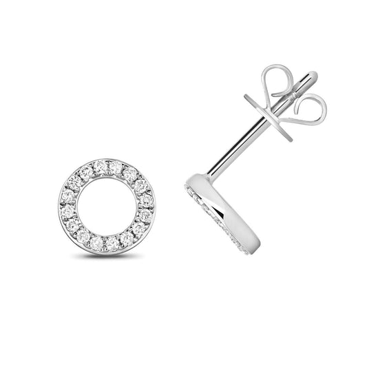 Diamond Circle Stud Earrings 9ct White Gold 0.12ctw Studs
