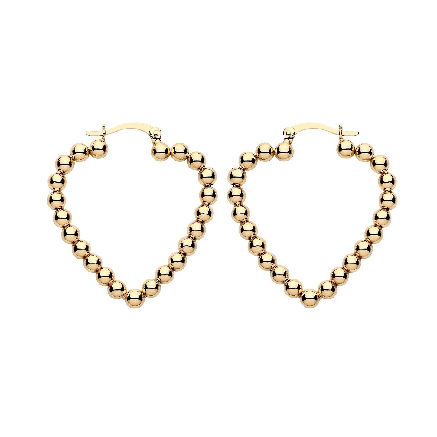 18ct Gold Heart Hoop Earrings With Moveable Beads on Sterling Silver 925 34mm