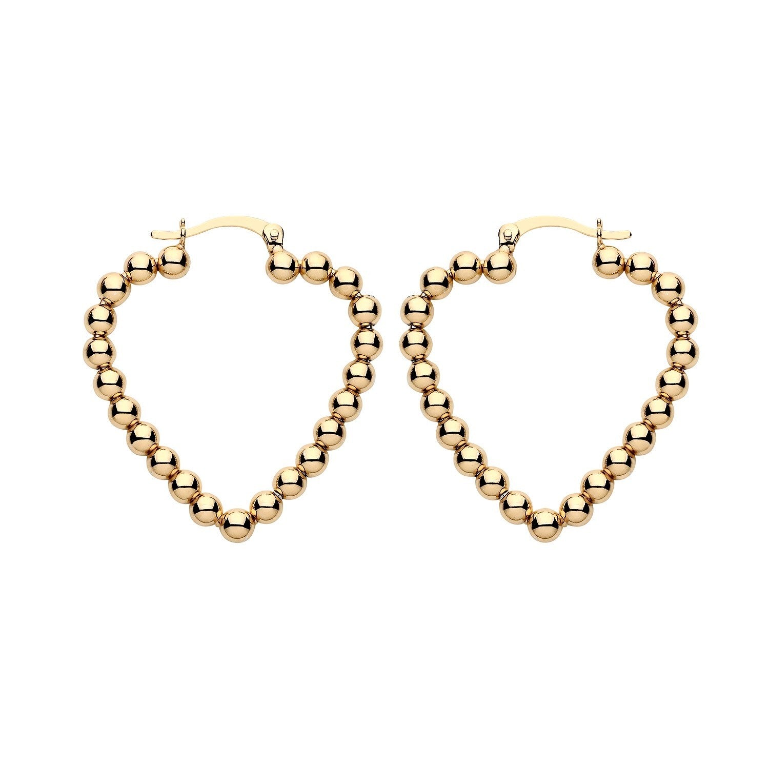 18ct Gold Heart Hoop Earrings With Moveable Beads on Sterling Silver 925 34mm