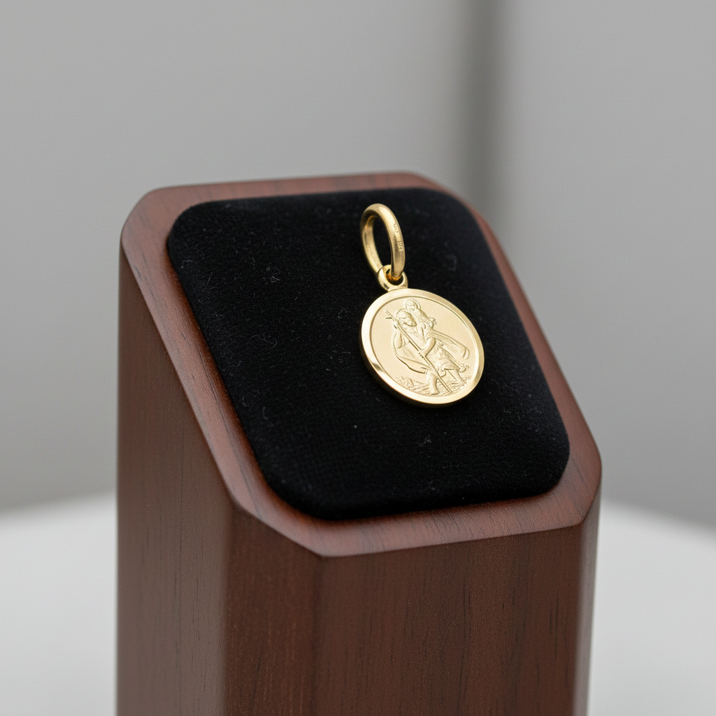 18ct Gold St Christopher Pendant on Solid Sterling Silver 925 Hallmark 10mm