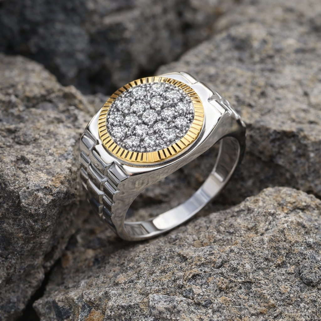 Men's Natural Diamond Ring Solid Yellow and White Gold 0.20ctw Hallmarked