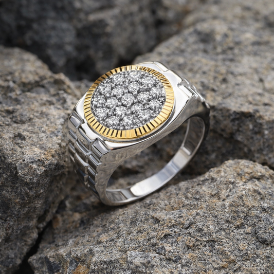 Men's Natural Diamond Ring Solid Yellow and White Gold 0.20ctw Hallmarked