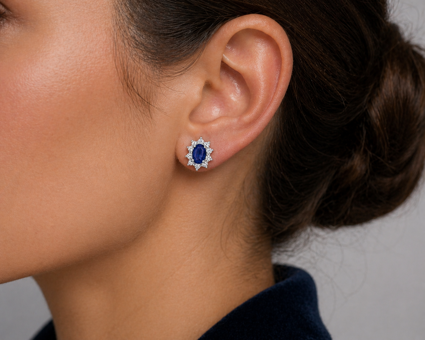 Natural Sapphire and Diamond Earrings Solid 18ct White Gold Hallmarked