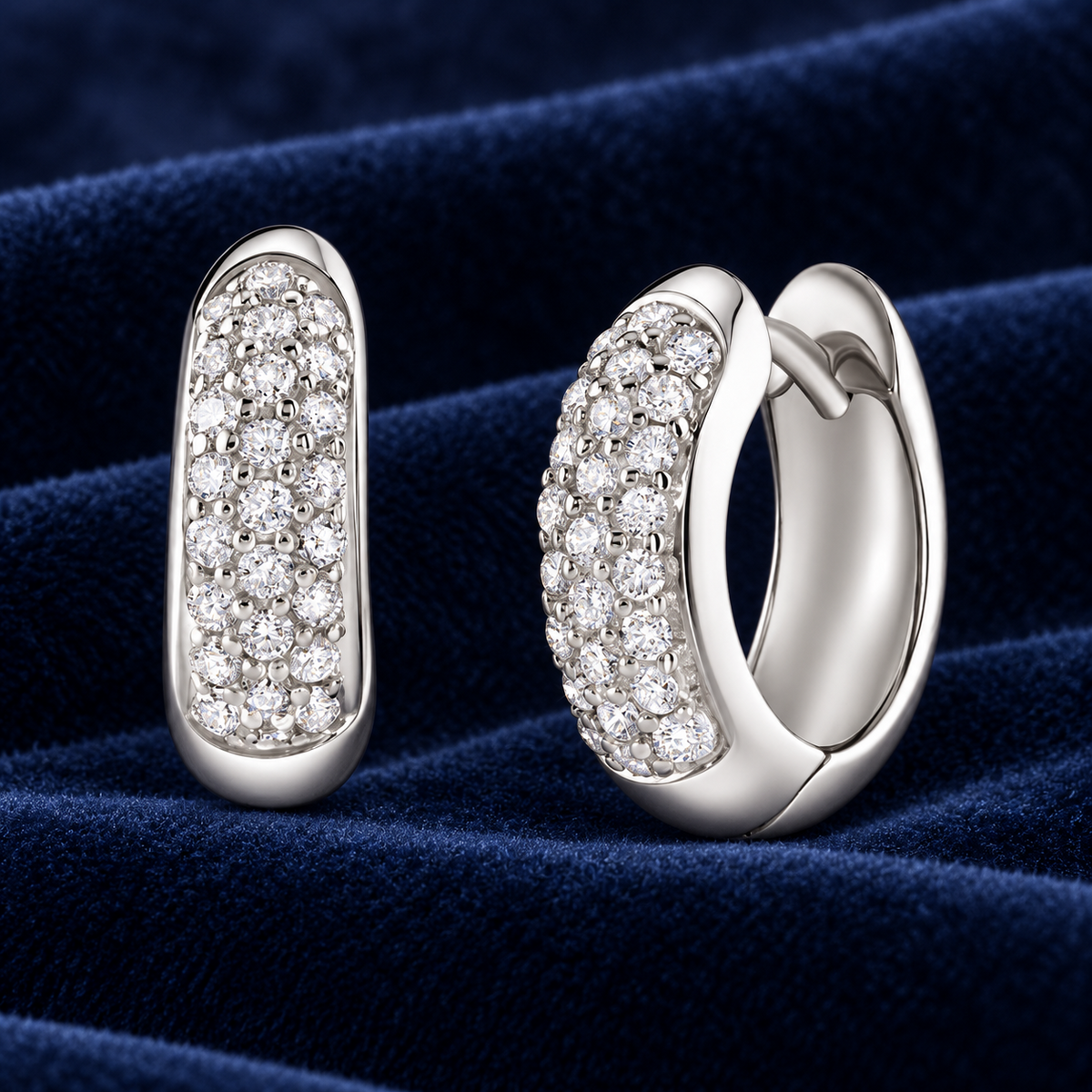 Real Diamond Huggie Hoop Earrings 9ct White Gold 14mm Diameter 0.42ctw Diamonds