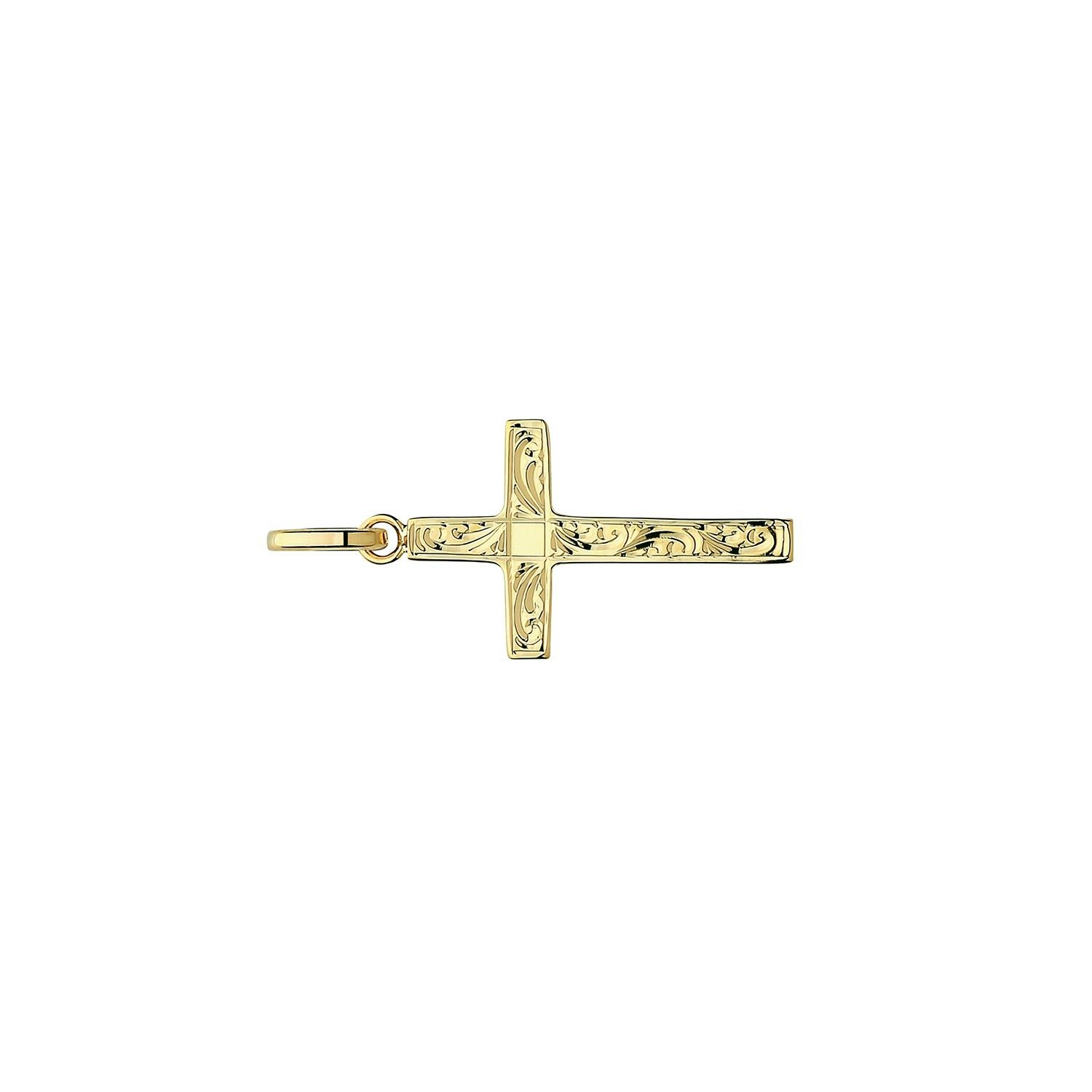 9ct Yellow Gold Patterned Cross Pendant Medium 24x15mm Christianity Christening