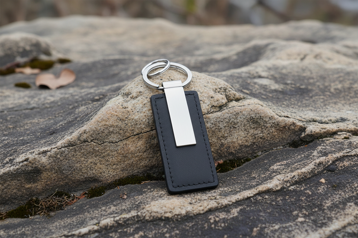 Fred Bennett Black Leather Key Chain with Engravable Tag Keyring Y2625