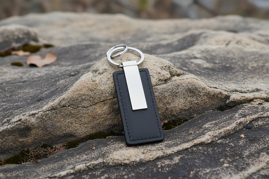 Fred Bennett Black Leather Key Chain with Engravable Tag Keyring Y2625