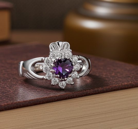 Amethyst Claddagh Ring Solid Sterling Silver 925 Hallmark