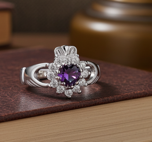 Amethyst Claddagh Ring Solid Sterling Silver 925 Hallmark