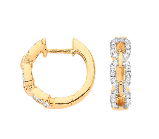 9ct Yellow Gold 0.25ct Diamond Curb Huggies - 14mm