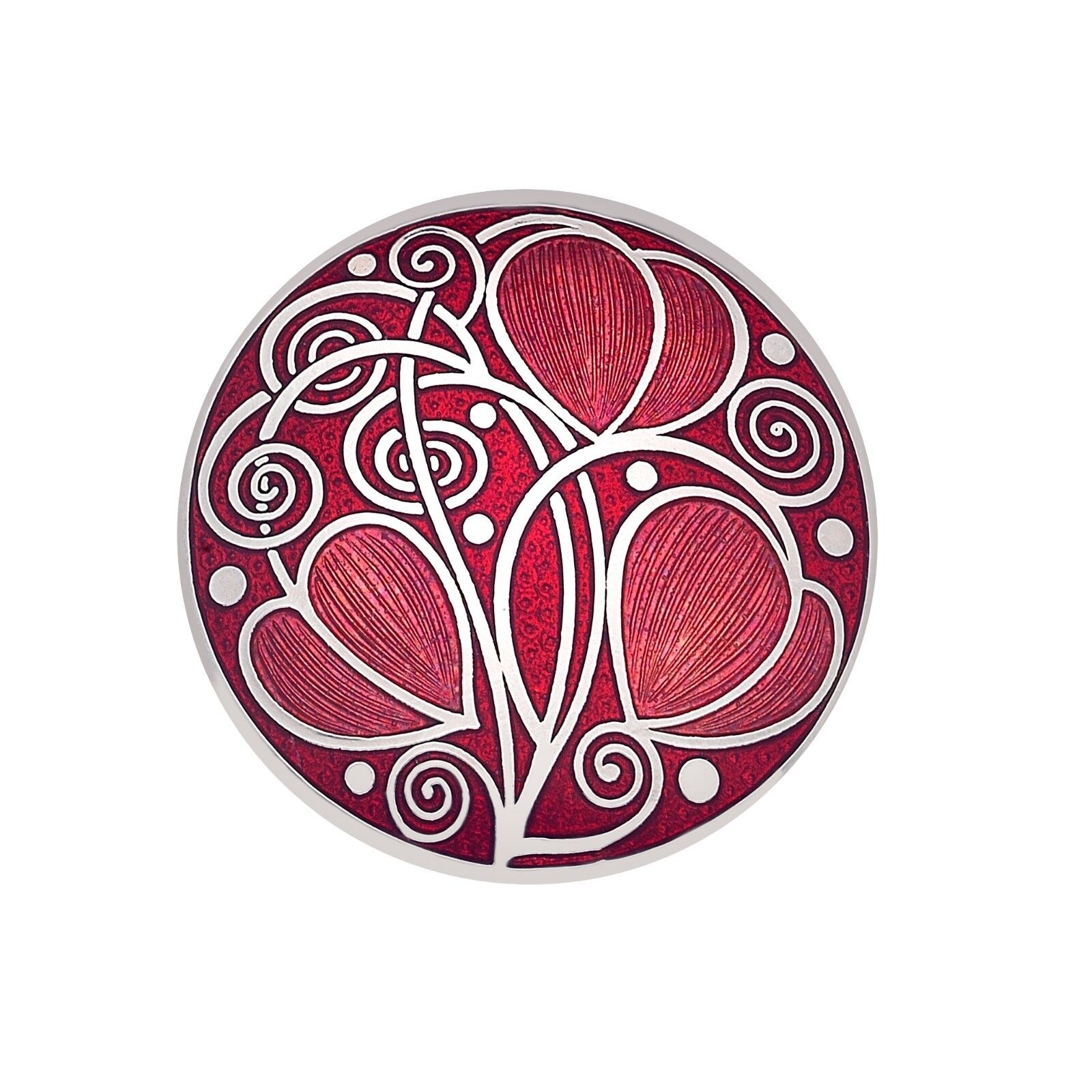 Mackintosh Leaves and Coils Brooch Red Silver Plated Brand New Gift Packaging