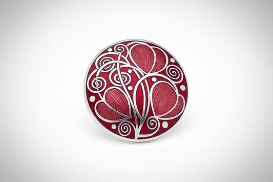 Mackintosh Leaves and Coils Brooch Red Silver Plated Brand New Gift Packaging