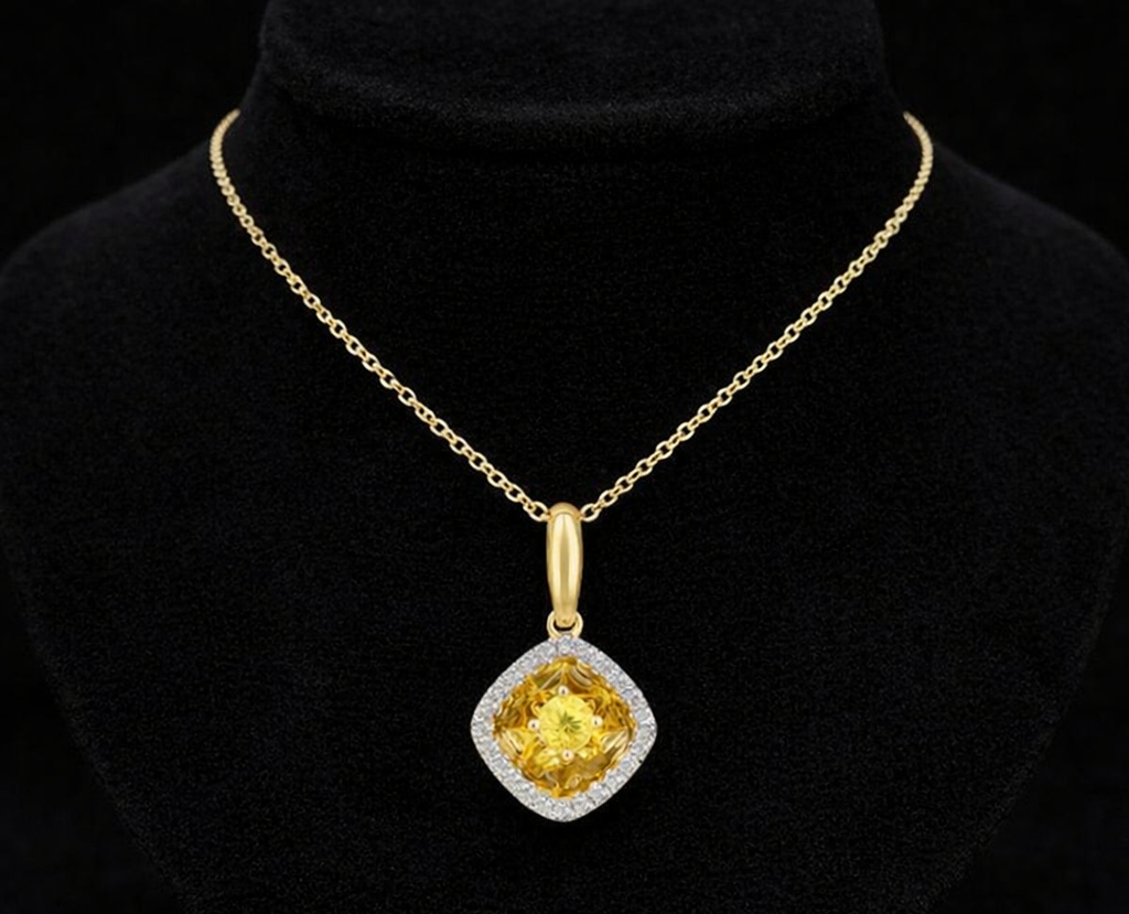 18ct Yellow Gold Yellow Sapphire and Diamond Pendant 16" 41cm Chain 750 Hallmark