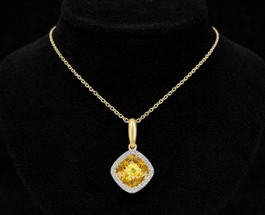18ct Yellow Gold Yellow Sapphire and Diamond Pendant 16" 41cm Chain 750 Hallmark